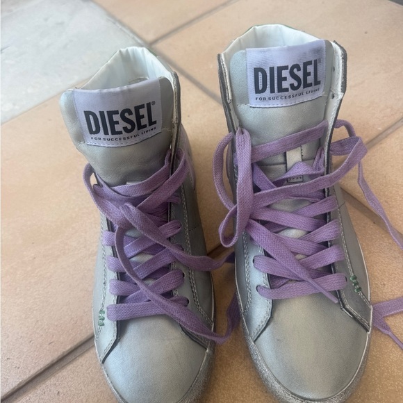 Diesel Shoes - Diesel Women's Gray and Purple High-Top Sneakers